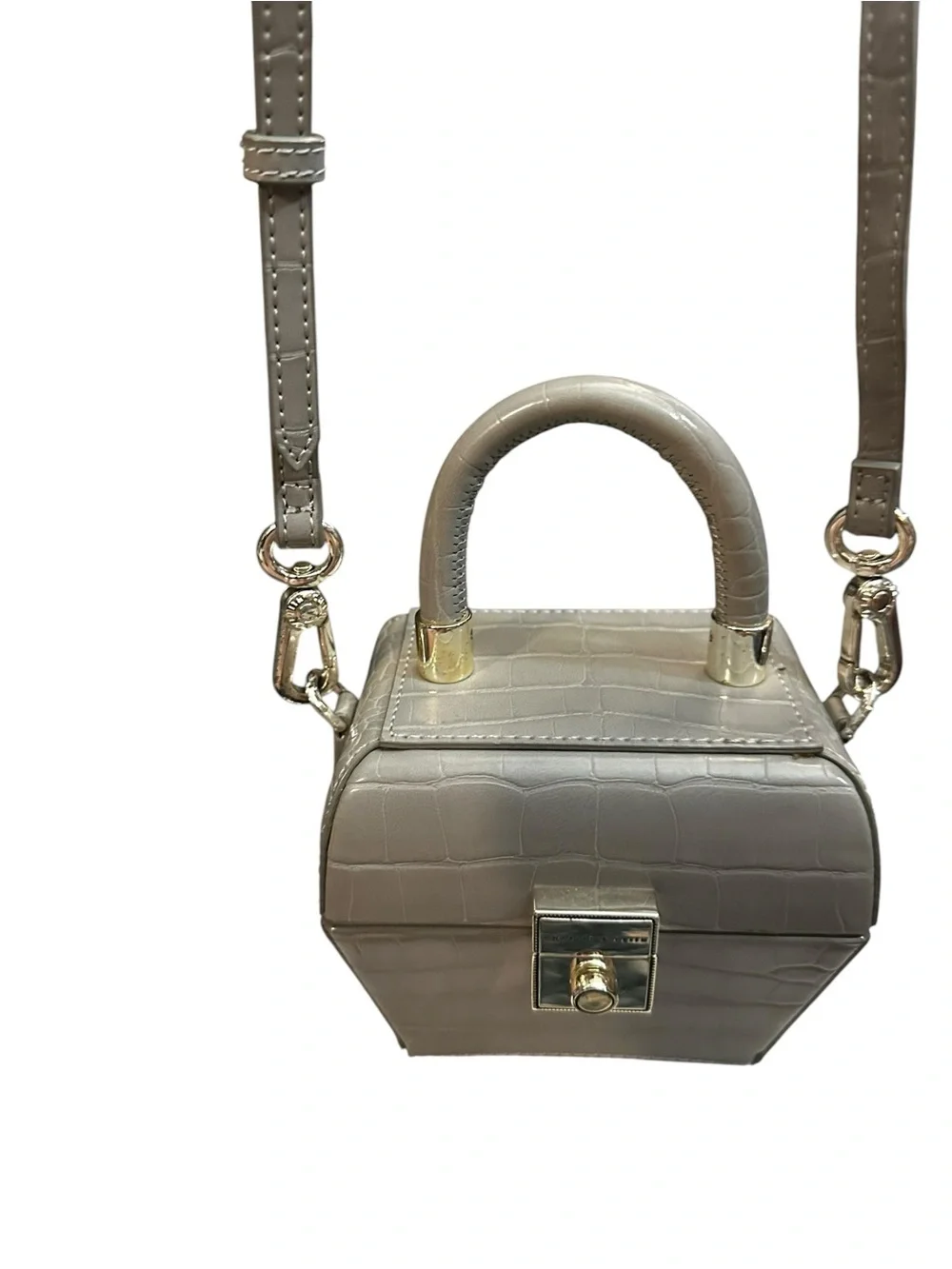 Charles & Keith Sculptural croc embossed Mini Crossbody Bag Gray Rare